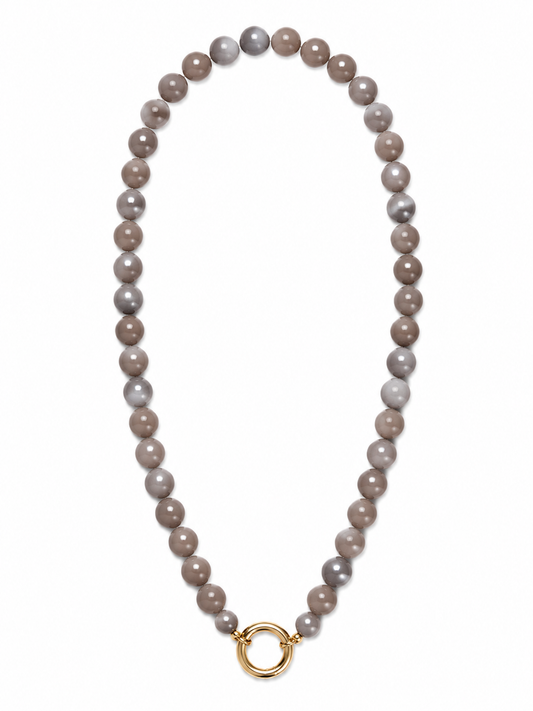 GREY MOONSTONE BEADED CHARM NECKLACE