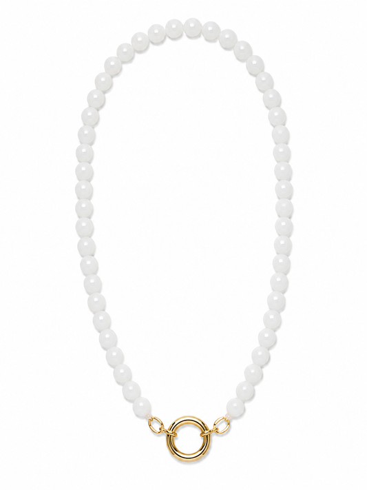 WHITE MOONSTONE BEADED CHARM NECKLACE