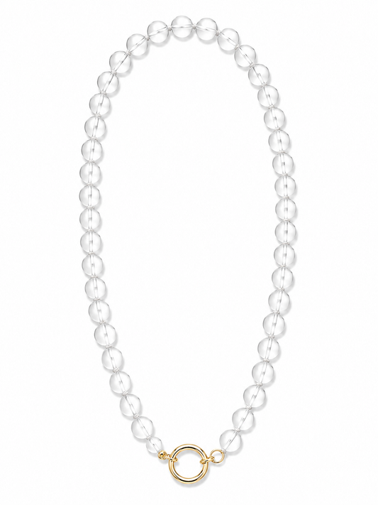 MATTE CRYSTAL QUARTZ BEADED CHARM NECKLACE