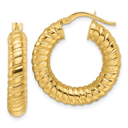10K YELLOW GOLD SPIRAL ROUND HOOP EARRINGS