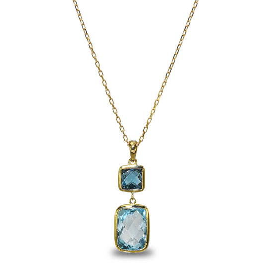 14K YELLOW GOLD LONDON SWISS BLUE TOPAZ BEZEL SET PENDANT