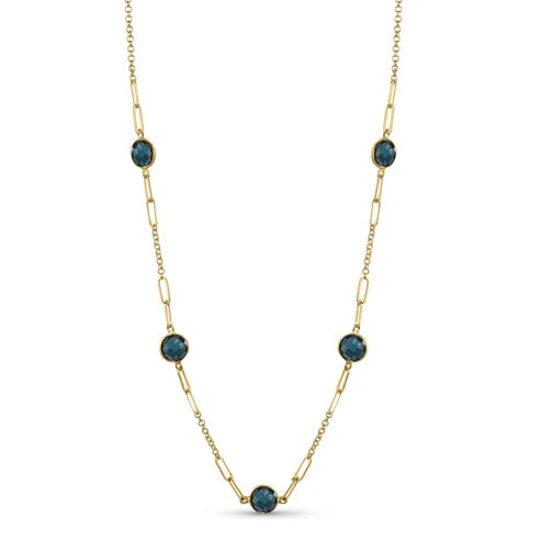 14K YELLOW GOLD LONDON BLUE TOPAZ NECKLACE