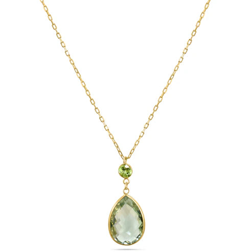 14K YELLOW GOLD GREEN AMETHYST BEZEL SET DROP PENDANT