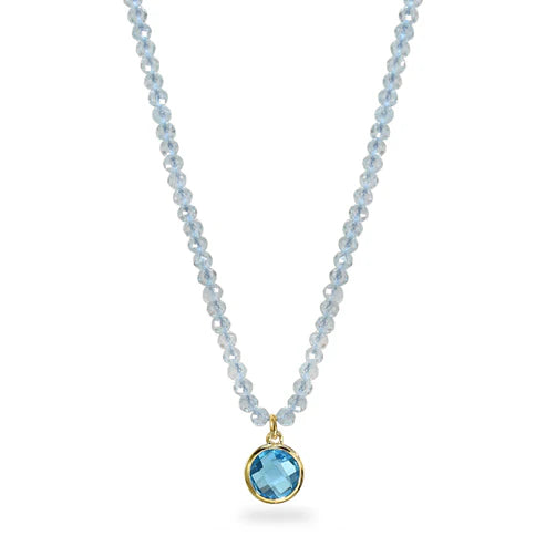 14K YELLOW GOLD BLUE TOPAZ WITH SWISS BLUE TOPAZ ROUND PENDANT