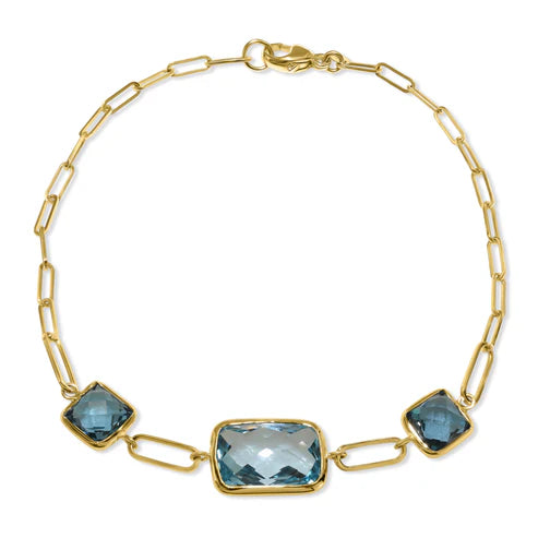 14K YELLOW GOLD  SKY LONDON BLUE TOPAZ BEZEL SET PAPERCLIP BRACELET