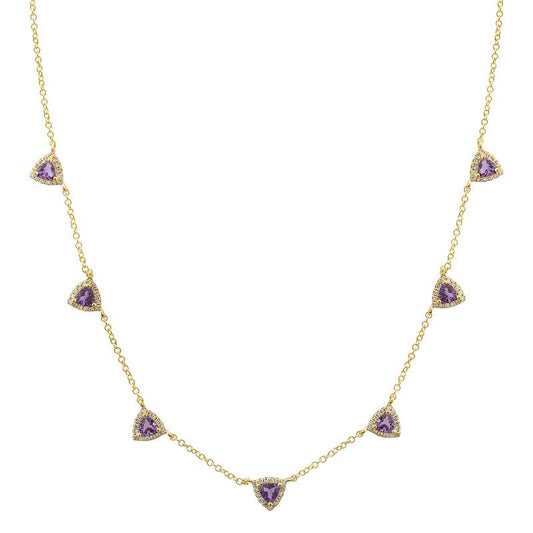 14K YELLOW GOLD TRIANGLE DIAMOND AND AMETHYST NECKLACE