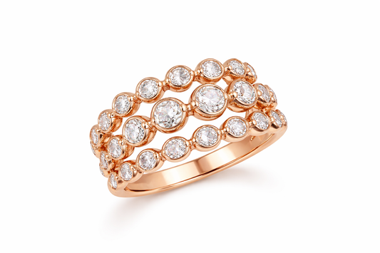 18K ROSE GOLD THREE ROW DIAMOND RING