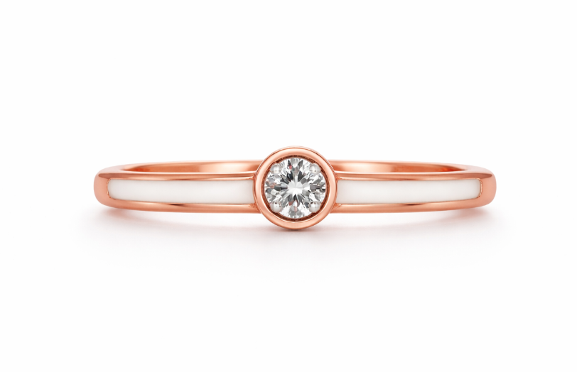 14K ROSE GOLD DIAMOND AND ENAMEL RING