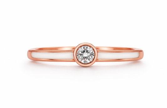 14K ROSE GOLD DIAMOND AND ENAMEL RING