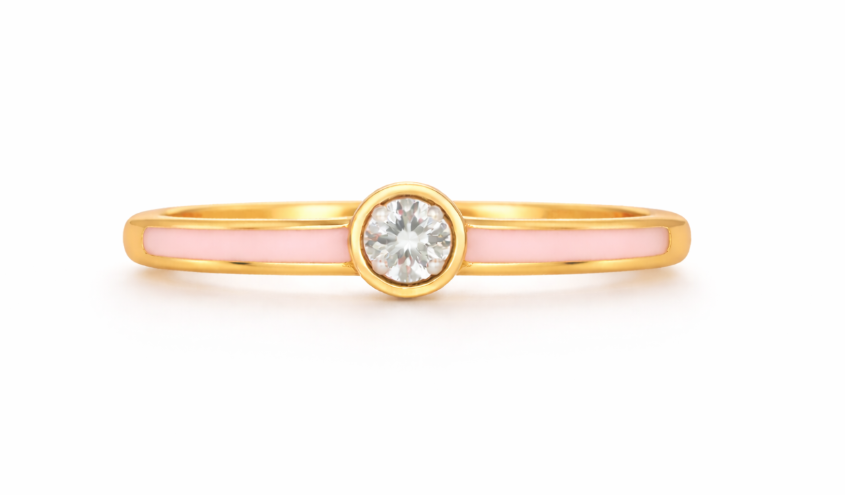 14K YELLOW GOLD DIAMOND AND ENAMEL RING