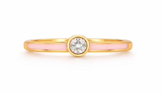 14K YELLOW GOLD DIAMOND AND ENAMEL RING