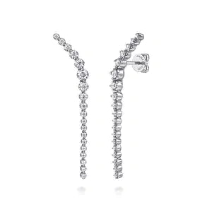 GABRIEL & CO 14K WHITE GOLD DIAMOND GRADUATING EAR CLIMBER DROP EARRINGS
