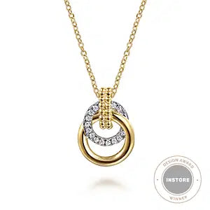 GABRIEL & CO 14K YELLOW GOLD INTERLOCKING CIRCLE BUJUKAN DIAMOND PENDANT