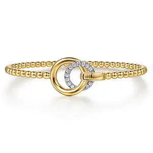 GABRIEL & CO 14K YELLOW GOLD BUJUKAN AND DIAMOND DOUBLE CIRCLE BANGLE
