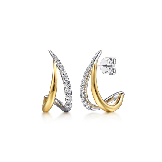GABRIEL & CO 14K 2 TONE & DIAMOND J HOOP EARRINGS
