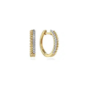 GABRIEL & CO 14K YELLOW GOLD BUJUKAN PAVE 10MM DIAMOND HUGGIE EARRINGS