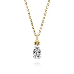 GABRIEL & CO 14K YELLOW GOLD DIAMOND BUJUKAN TEARDROP PENDANT