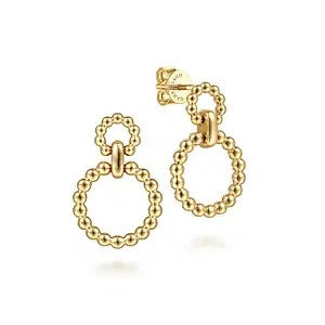 14K YELLOW GOLD BUJUKAN BALL CIRCLE DROP EARRINGS