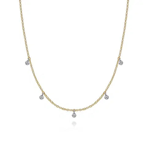 GABRIEL & CO 14K YELLOW GOLD DIAMOND STATIONS DROPLET NECKLACE