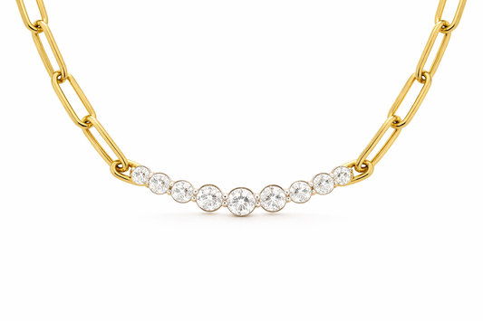 14K YELLOW GOLD DIAMOND BAR AND PAPERCLIP NECKLACE