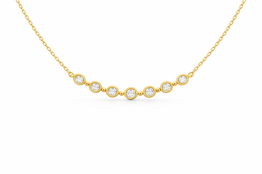 14K YELLOW GOLD DIAMOND BUBBLE BAR BEZEL SET NECKLACE