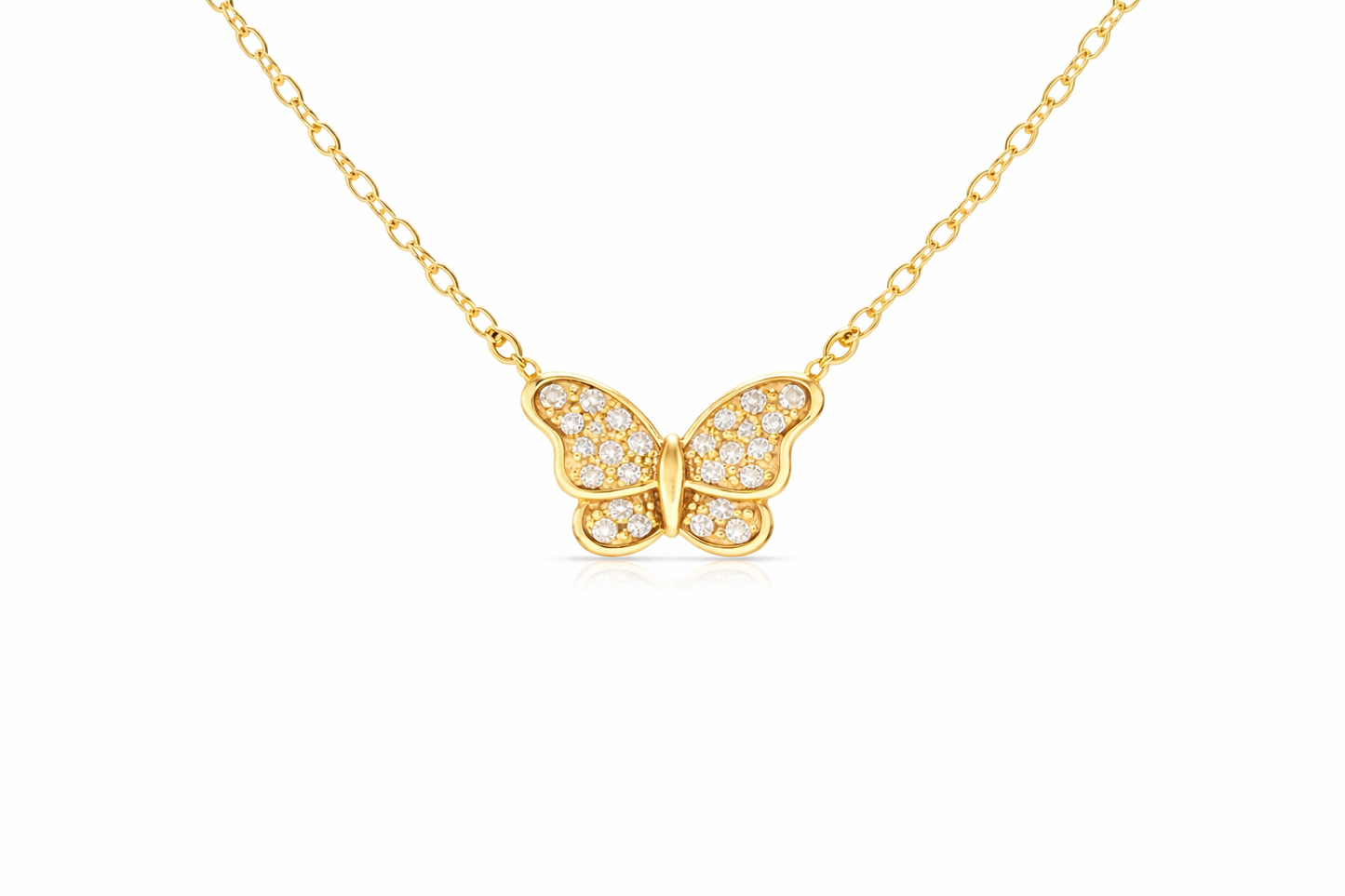 14K YELLOW GOLD DIAMOND BUTTERFLY NECKLACE