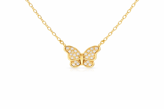 14K YELLOW GOLD DIAMOND BUTTERFLY NECKLACE