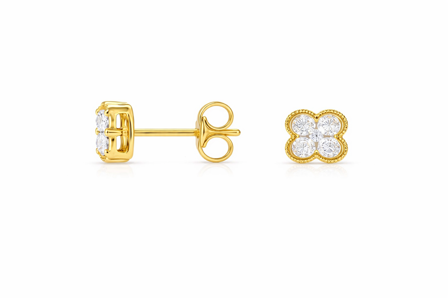 14K YELLOW GOLD DIAMOND CLOVER STUD EARRINGS