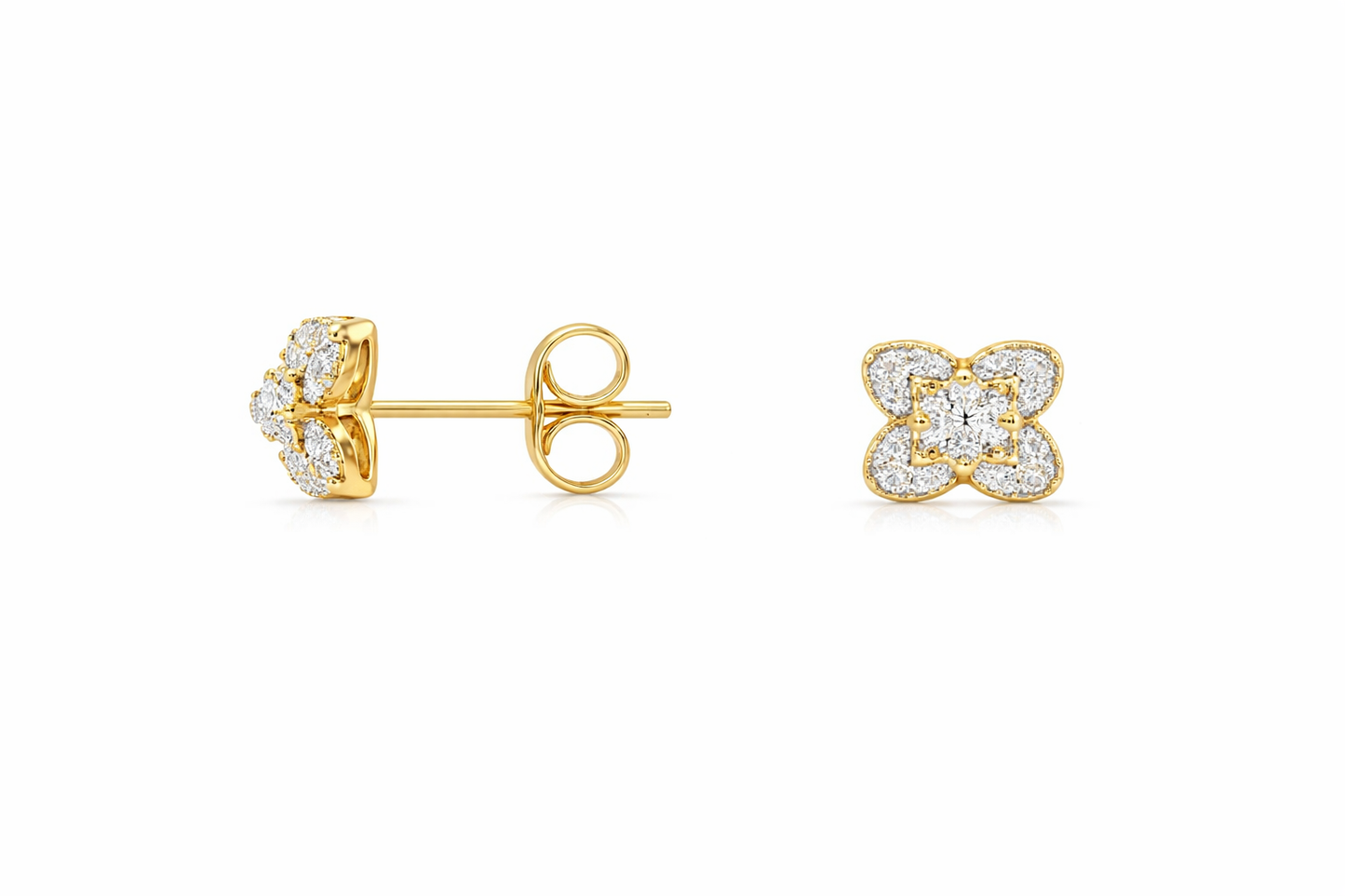 14K YELLOW GOLD DIAMOND FLOWER STUD EARRINGS