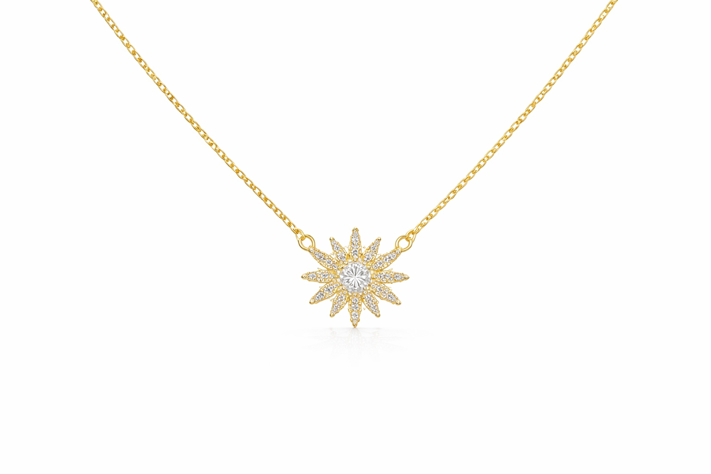 14K YELLOW GOLD DIAMOND STAR BURST NECKLACE