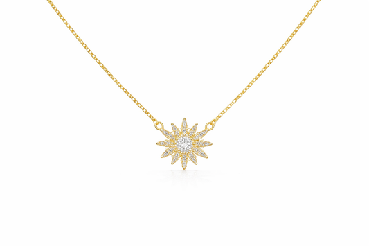 14K YELLOW GOLD DIAMOND STAR BURST NECKLACE