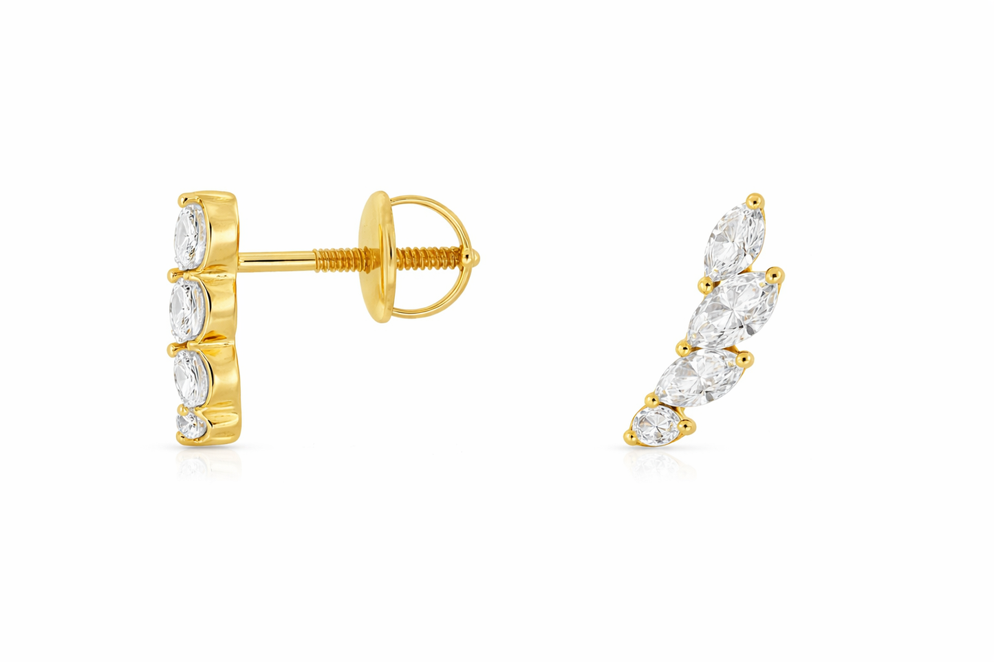 14K YELLOW GOLD MIXED SHAPE DIAMOND EAR CLIMBERS