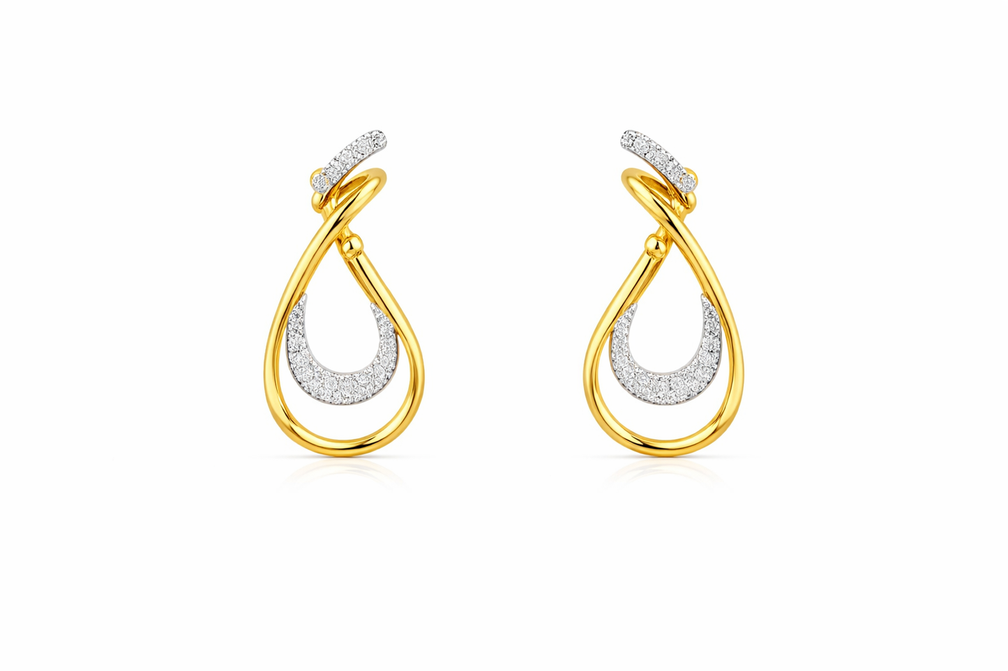 14K YELLOW GOLD TWISTED TEARDROP DIAMOND EARRINGS