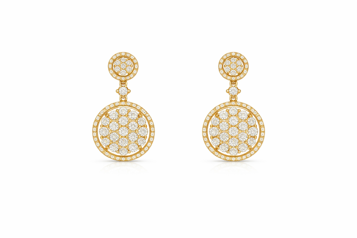 14K YELLOW GOLD DIAMOND CIRCLE DANGLE EARRINGS