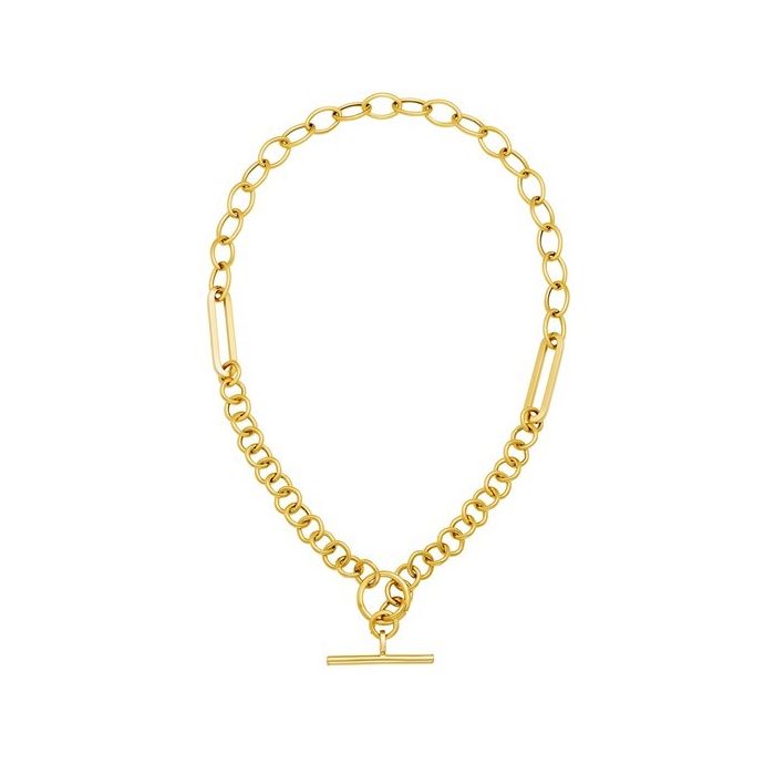 14K YELLOW GOLD OVAL LINK T-BAR NECKLACE