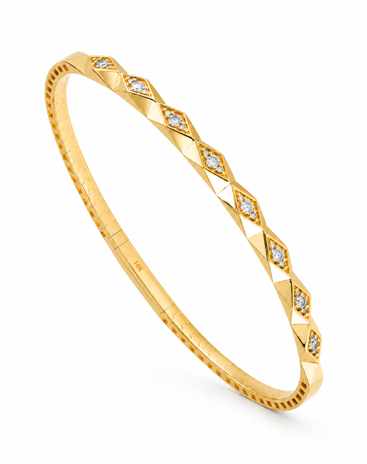 14K YELLOW GOLD GEOMETRIC DIAMOND FLEX BANGLE