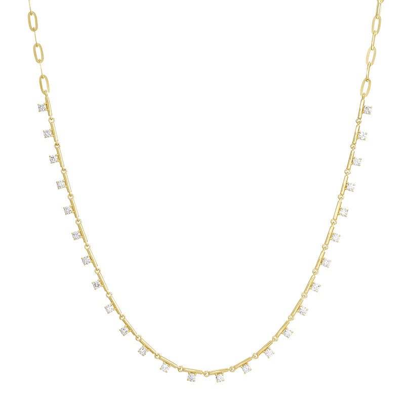 14K YELLOW GOLD DIAMOND BAR LINK NECKLACE