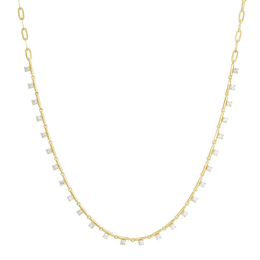 14K YELLOW GOLD DIAMOND BAR LINK NECKLACE