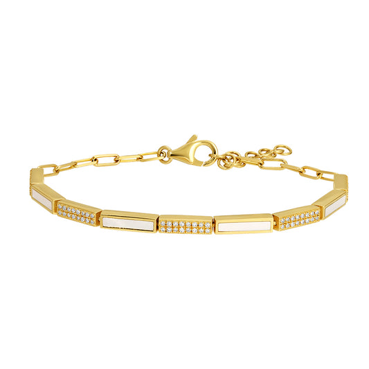 14K YELLOW DIAMOND AND MOTHER OF PEARL BRACELET