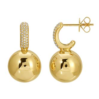 14K YELLOW GOLD DIAMOND AND GOLD BALL DROP EARRINGS