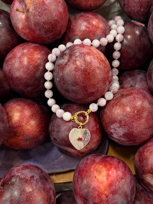 KUNZITE BEADED CHARM NECKLACE