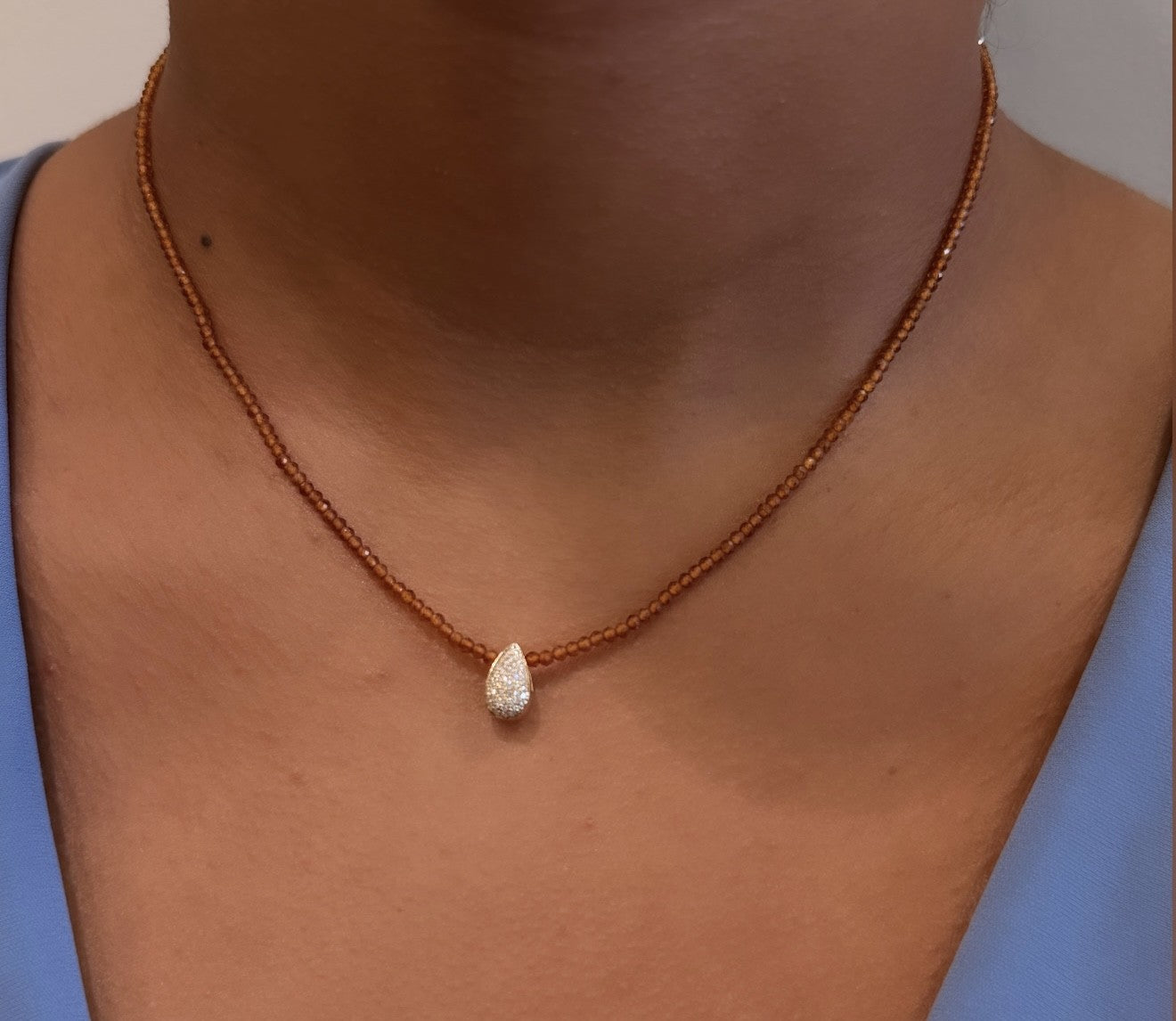 14K YELLOW GOLD YELLOW GARNET BEADED CHOKER NECKLACE