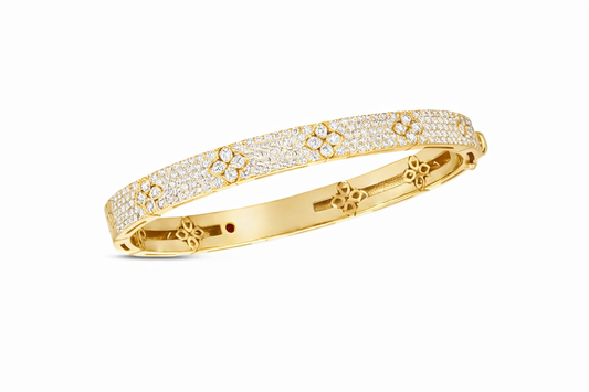 18K TWO TONE DIAMOND CLOVER BANGLE
