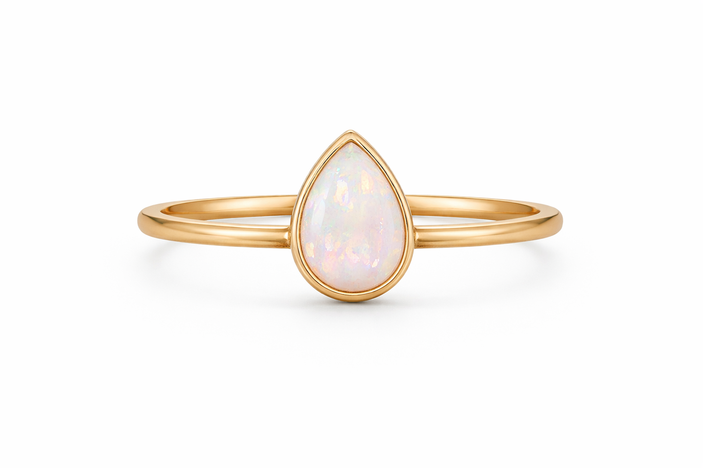 14K YELLOW GOLD PEAR SHAPED WHITE AUSTRALIAN OPAL RING