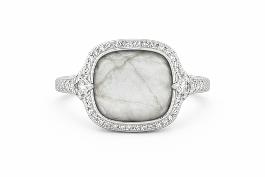 STERLING SILVER ENCORE LABRADORITE CUSHION STONE RING