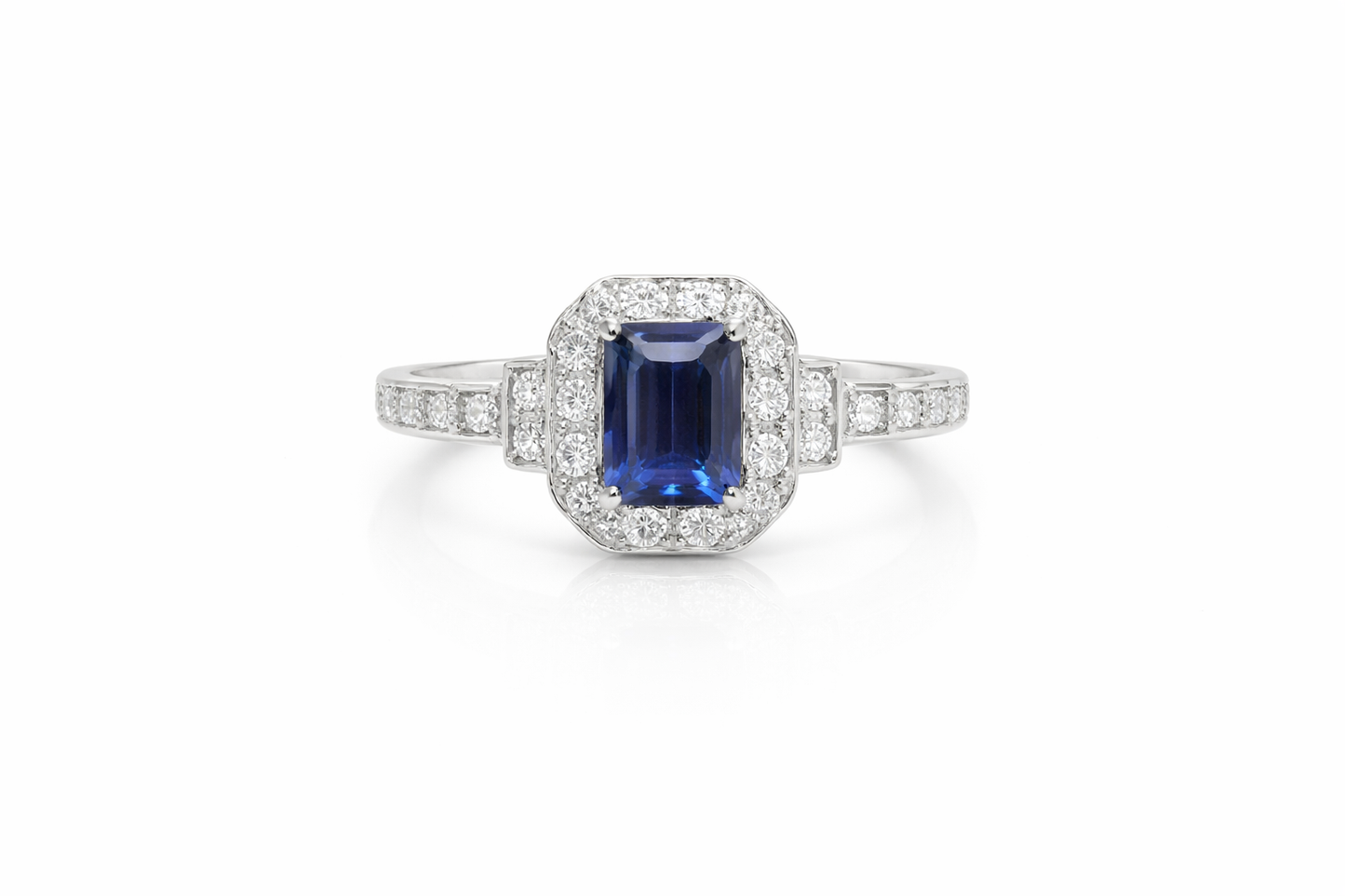 18K WHITE GOLD TANZANITE AND DIAMOND RING