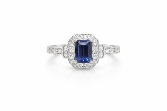 18K WHITE GOLD TANZANITE AND DIAMOND RING