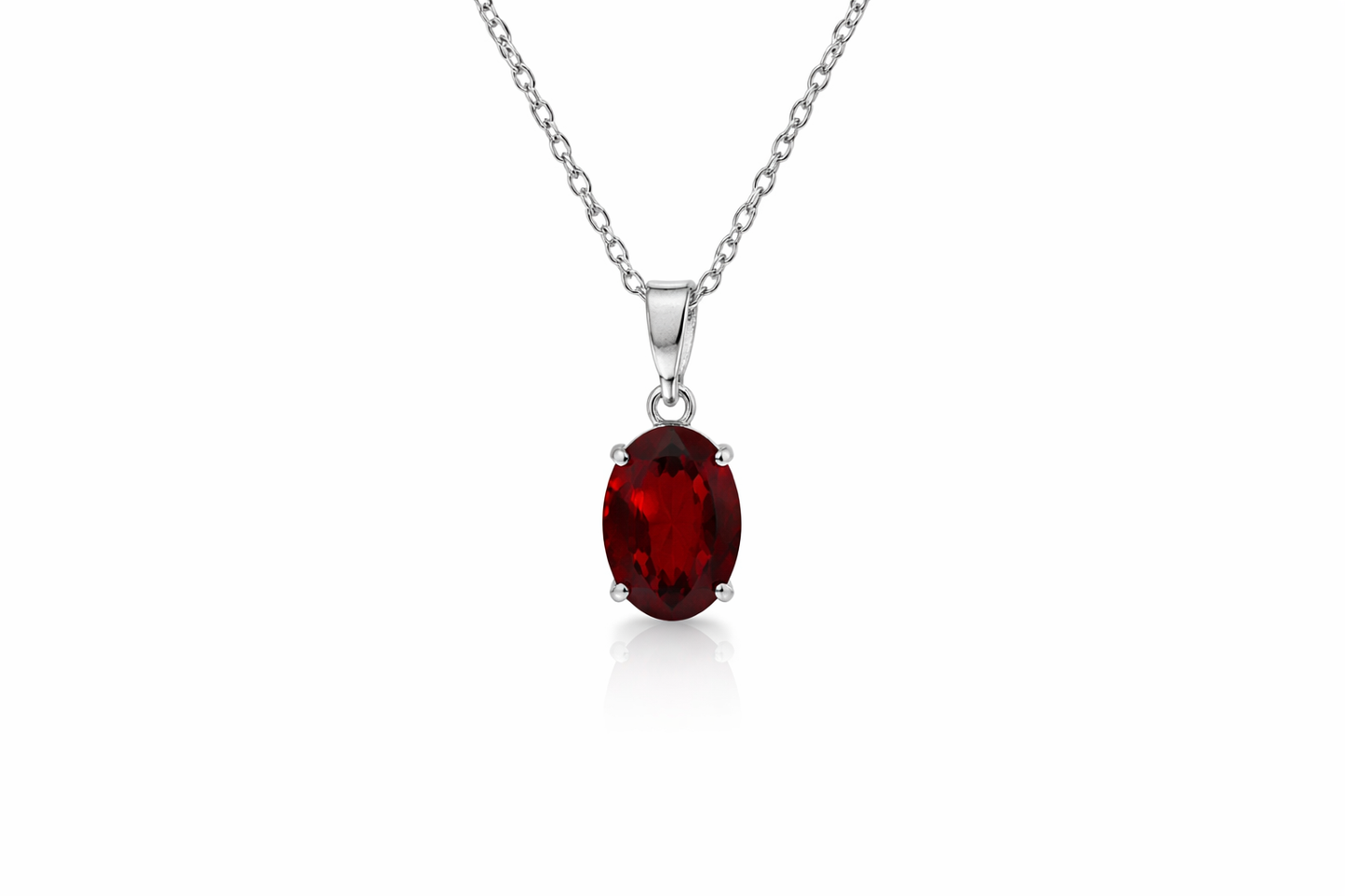 14K WHITE GOLD OVAL GARNET PENDANT