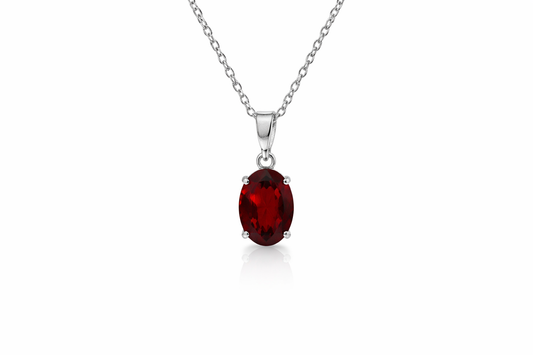 14K WHITE GOLD OVAL GARNET PENDANT