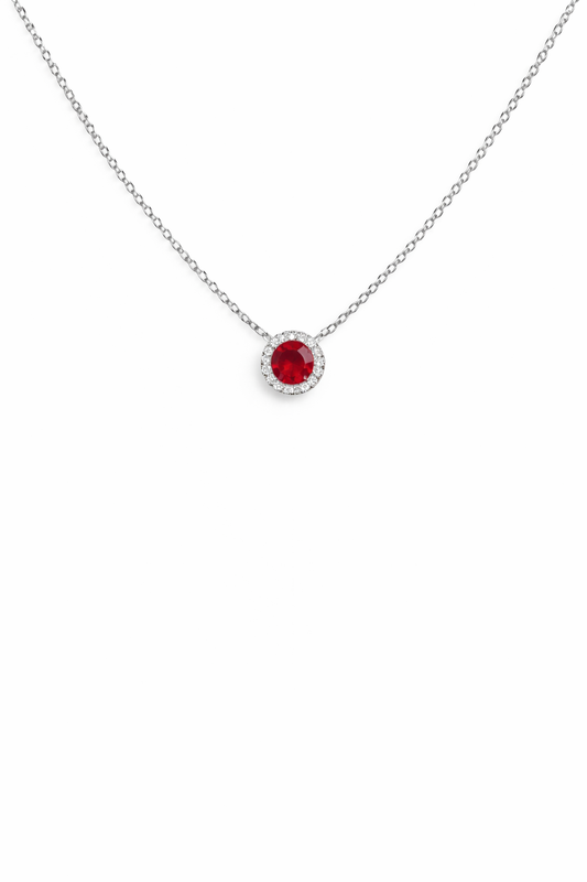 14K WHITE GOLD DIAMOND AND RUBY PENDANT